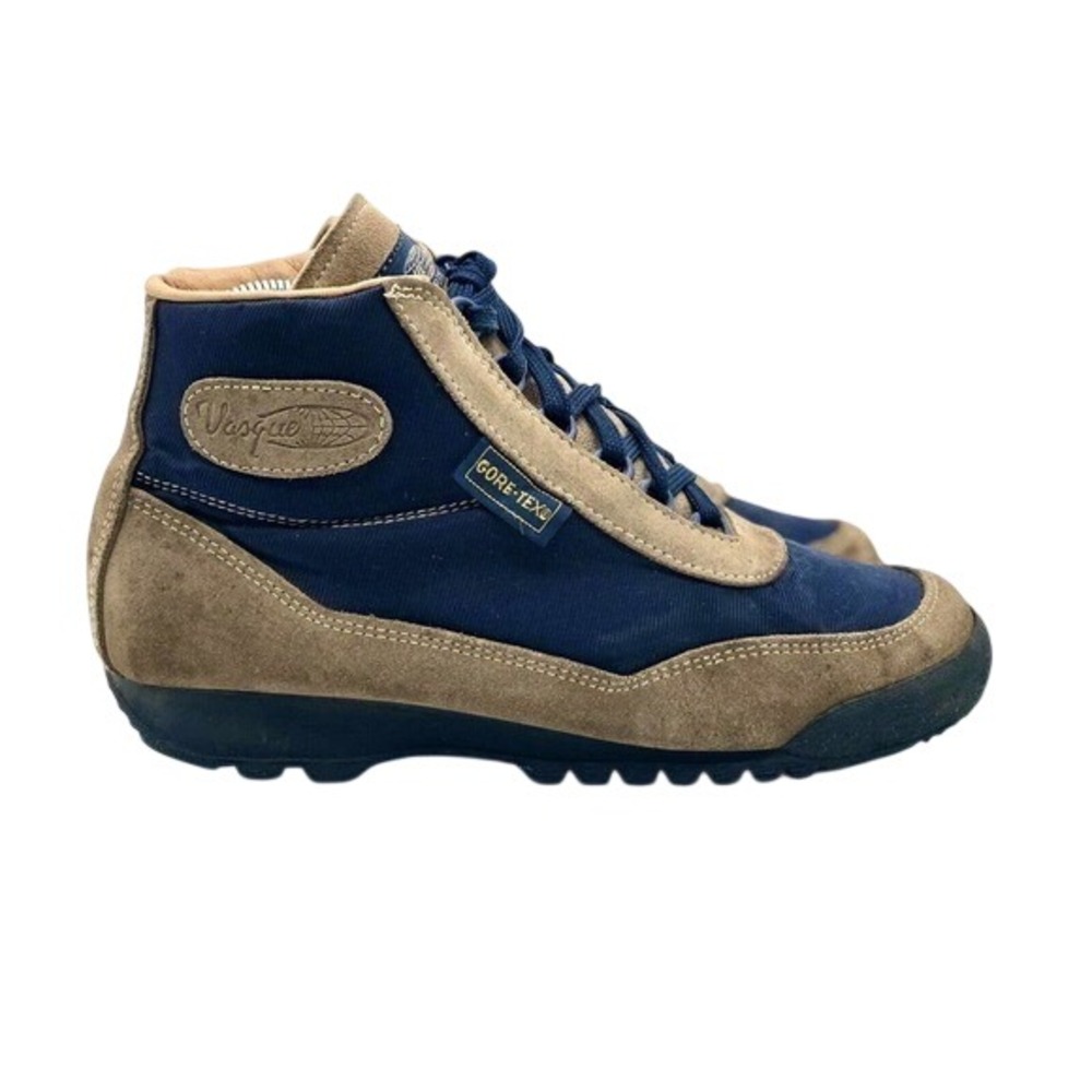 Vasque Gore-Tex Hiking Boots Navy Blue Tan Leather Made in Italy Vintage 7534 8M